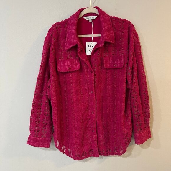NWT Davi & Dani Hot Pink Textured Button Down Oversized Shacket Size Medium - Picture 2 of 8